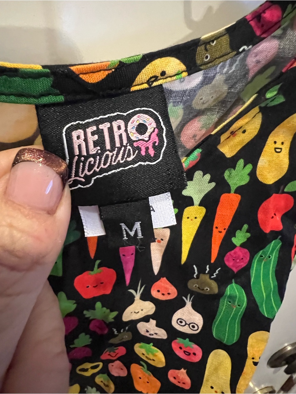 Retrolicious Happy Veggies Black Vegetable-Print Dress